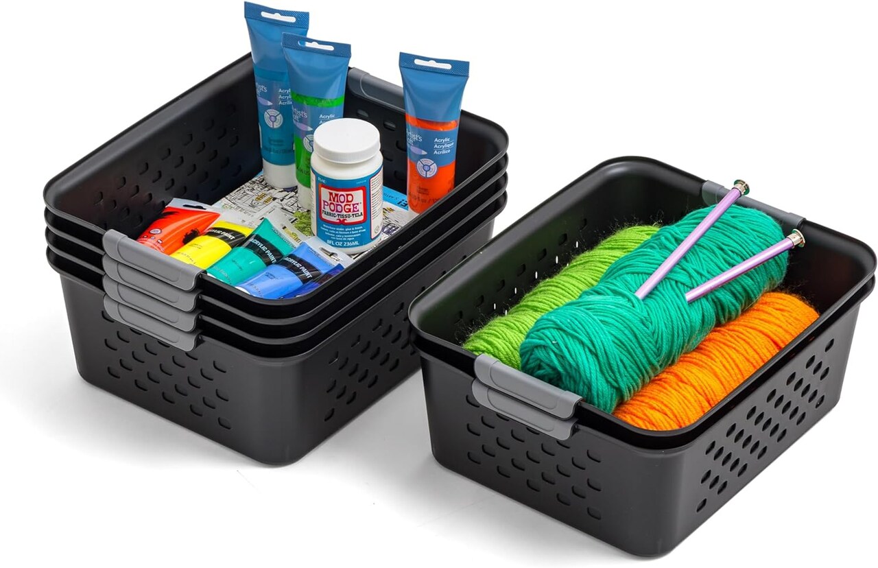 IRIS USA Plastic Storage Basket, Shelf Basket Organizer for Pantries